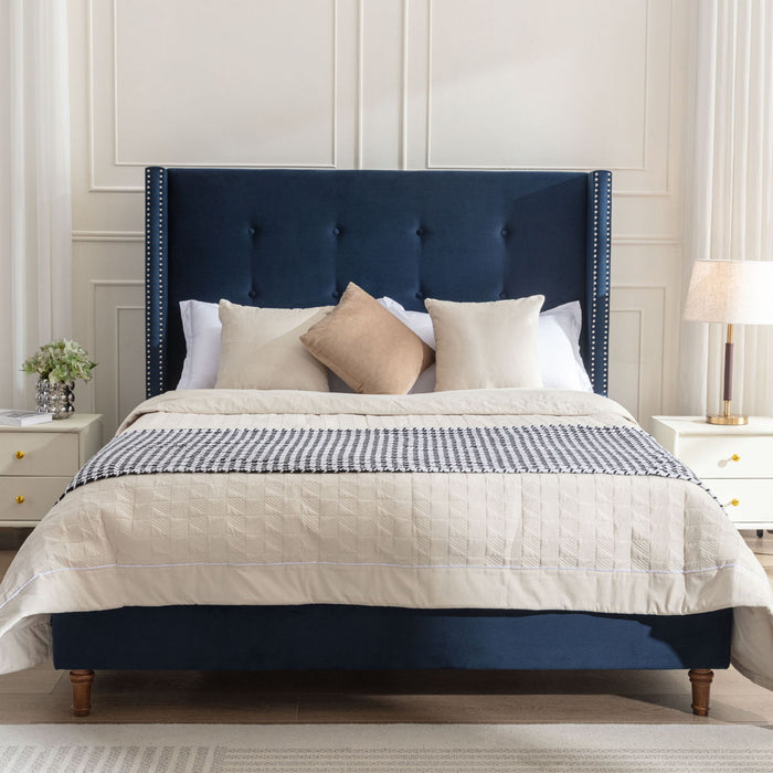 Peyton - Upholstered Bed With 54" High Headboard, Traditional Hand Buttoned Tufting