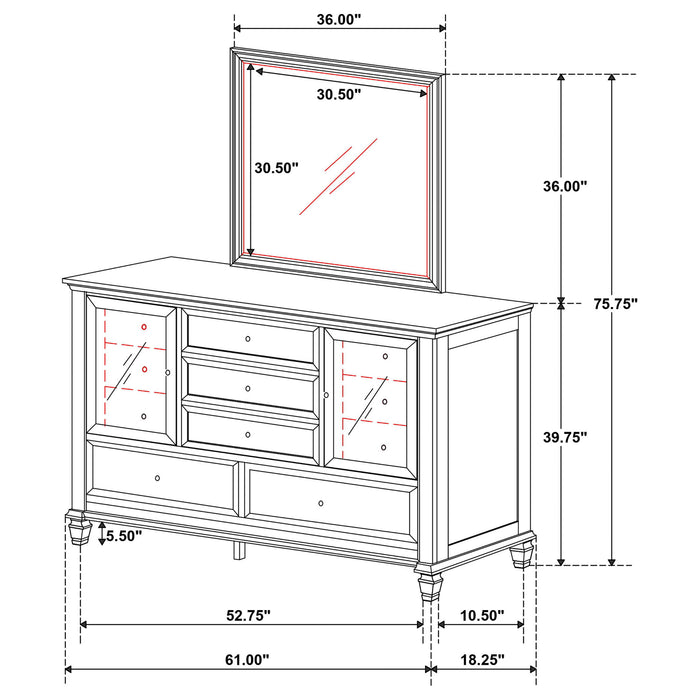 Dennis - 11 Drawer Dresser With Mirror - Cream White Furniture Max