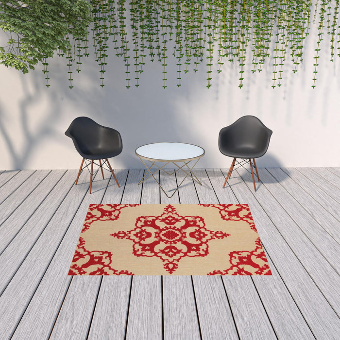 5' X 8' Oriental Stain Resistant Indoor / Outdoor Area Rug - Red