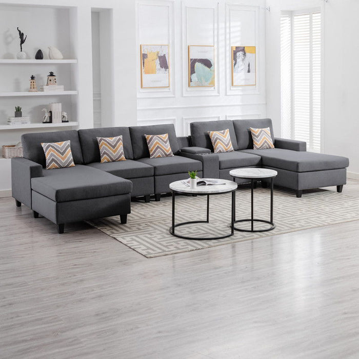 Nolan - Fabric 6 Piece Sectional Sofa With Pillows And Interchangeable Legs