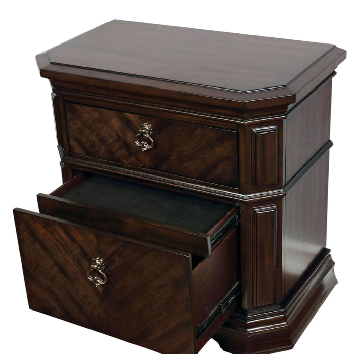 Nightstand With Carved Details, 2 Drawer - Espresso Home Essentials