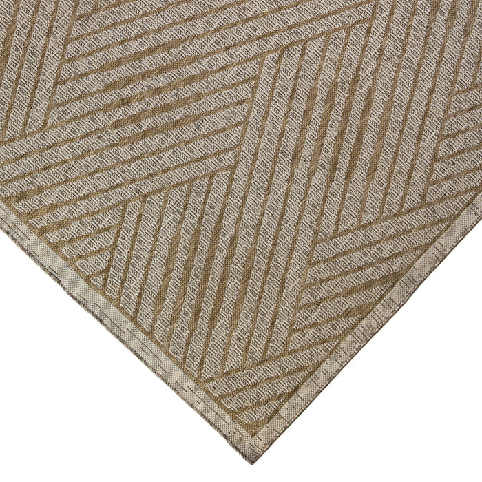 8' Runner Geometric Stain Resistant Outdoor / Indoor Runner Rug - Beige