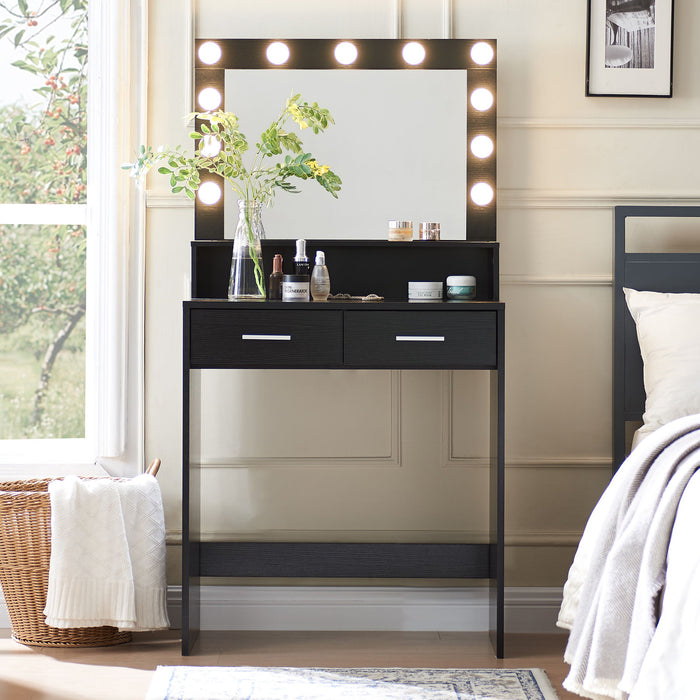 Vanity Desk With Mirror And Lights, Dressing Table With Large Drawer, 2 Level Storage Dresser & 3 Lighting Modes Adjustable Brightness, Suitable For Bedroom