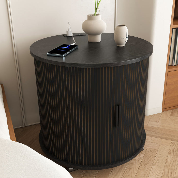 Cylinder Nightstand With Charging Station & Sliding Door Home Essentials