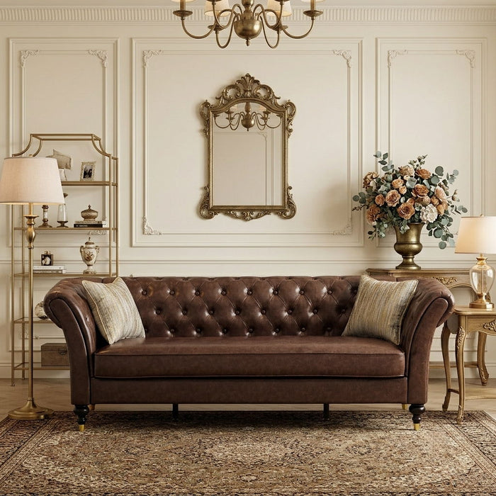 Chesterfield Sofa, 3 Seat Couch With Deep Button Tufted Back, Rolled Arms Home Essentials