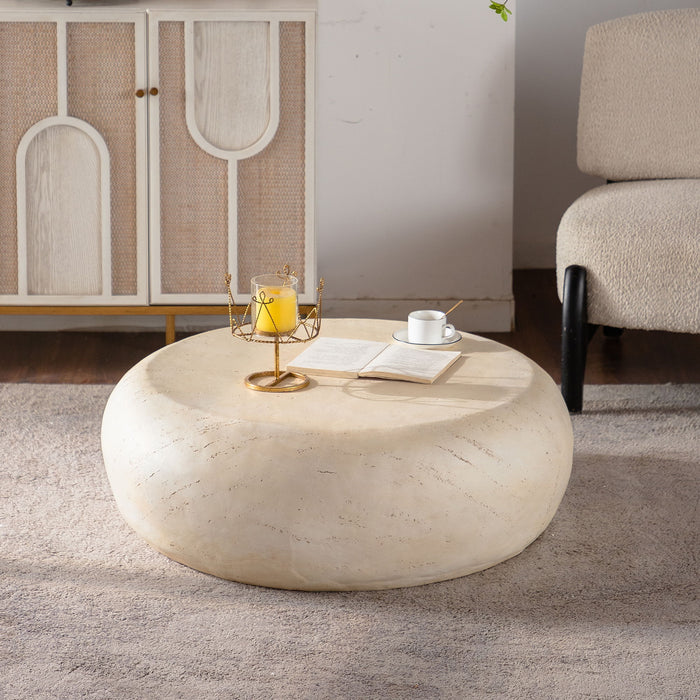 Round Coffee Table With Smooth Texture For Living Room - Light Beige Home Essentials