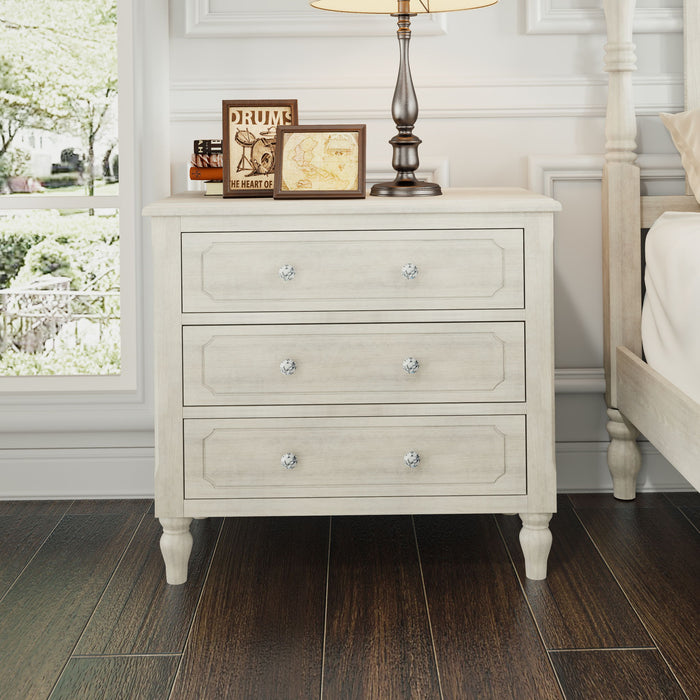 Vintage Country Style 3 Drawers Nightstand, Bedside Table