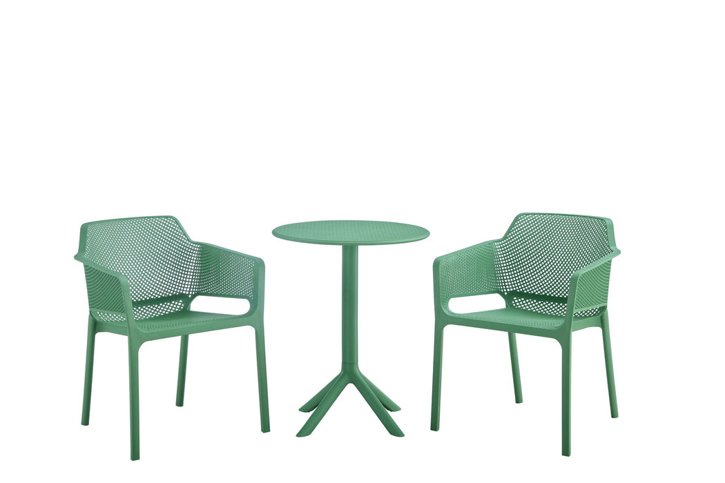 3 Piece Plastic Arm Chair Bistro Grs Premium Ocean Plastic, Green