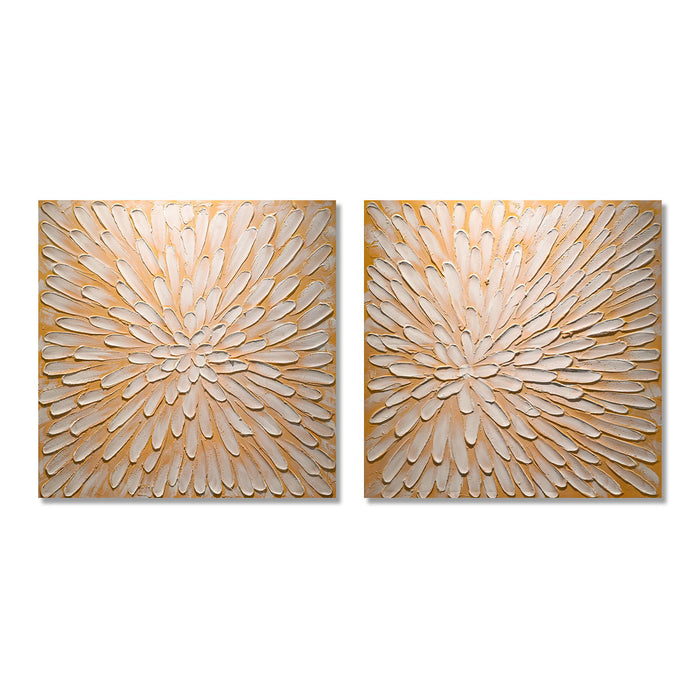 Textured Floral Canvas Wall Art, Hand Painted Thick Impasto Flower Painting (Set of 2) - Antique White Daily Nest