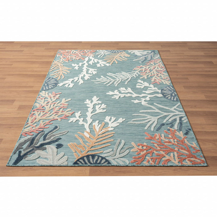 5' X 7' Abstract Stain Resistant Indoor / Outdoor Area Rug - Blue / White