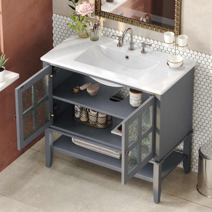 Bathroom Vanity With Ceramic Sink, Adjustable & Open Shelf