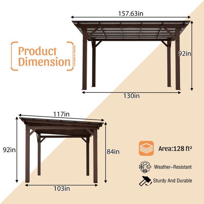 13 X 10 Ft Gazebo With Roof, Spacious Outdoor Patio Shade Structure For Backyard & Garden - Brown Daily Nest