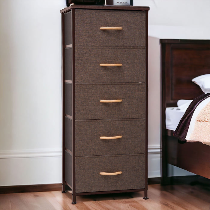 Steel And Fabric Five Drawer Chest - Brown