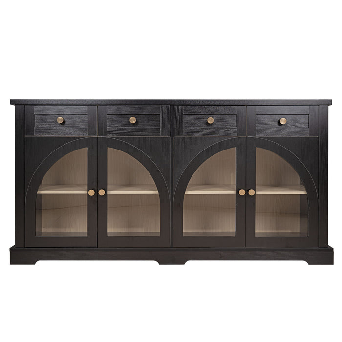 Sideboard Cabinet With 4 Drawers And 4 Arched Glass Doors Home Essentials