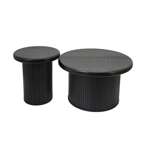 Fluted Cylinder Side Tables, Round End Tables For Living Room (Set of 2) - Black Home Essentials