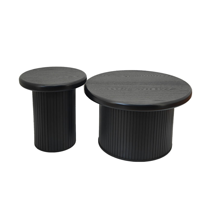 Fluted Cylinder Side Tables, Round End Tables For Living Room (Set of 2) - Black Home Essentials