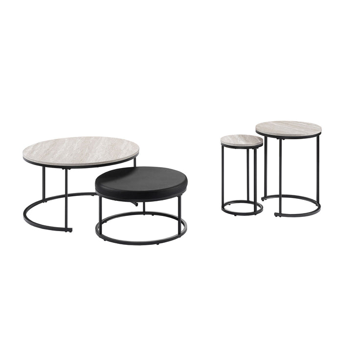 Forma - 4 Piece Occasional Set (1 Coffee, 1 Large End Table & 1 Stool, 1 Small End Table) - Black / White / Gray New Classic