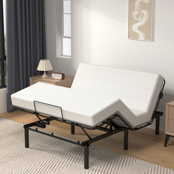 Zero Clearance Adjustable Bed Base Frame With Quiet Motor And Dual USB Ports, Queen Size - Black