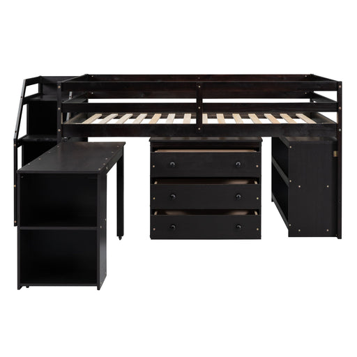Loft Bed With Retractable Writing Desk And 3 Drawers With Storage Stairs And Shelves DreamHaus