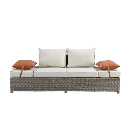 Salena - Patio Sofa With 2 Pillows & Ottoman - Beige Fabric & Gray Wicker ACME