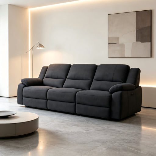3 Seat Manual Reclining Sofa With Deep Recline - Black Home Essentials