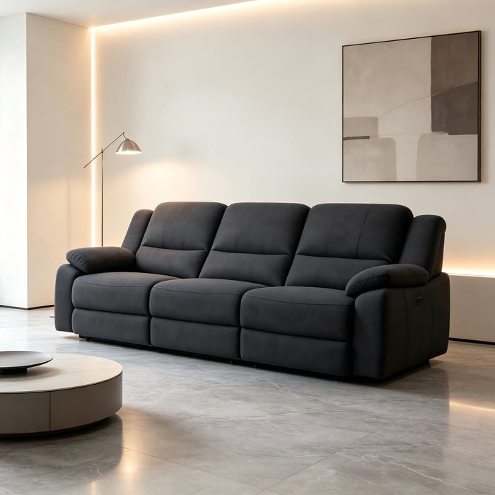 3 Seat Manual Reclining Sofa With Deep Recline - Black Home Essentials