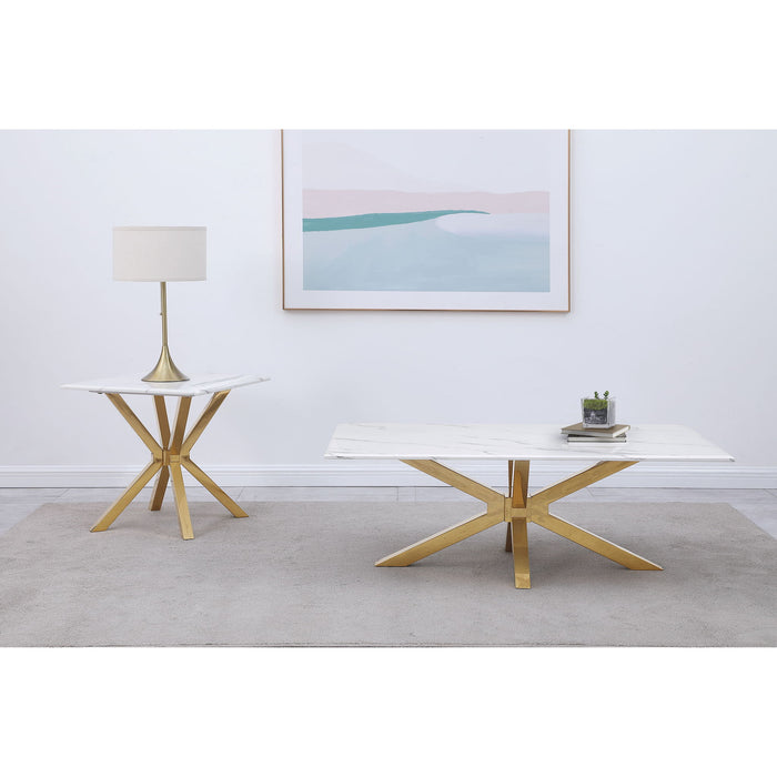 Maciel - 2 Piece Marble Coffee And End Table Set With Base Marble - White Marble Furniture Max