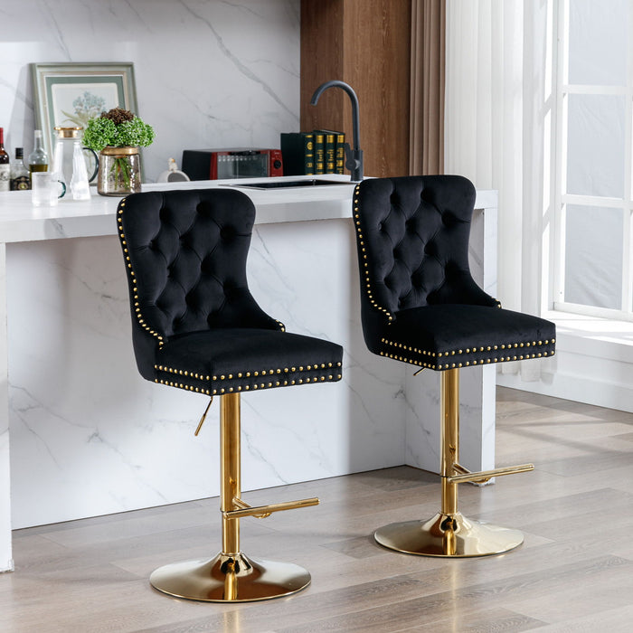 Thick Golden Swivel Velvet Barstools Adjusatble Seat Height From 25-33", Modern Upholstered Bar Stools With Backs Comfortable Tufted For Home Pub And Kitchen Island (Set of 2)