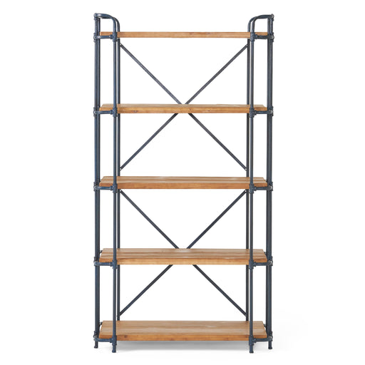 Yorktown - Industrial 5 Shelf Bookcase With Metal Pipework And Solid Fir - Natural Noble House