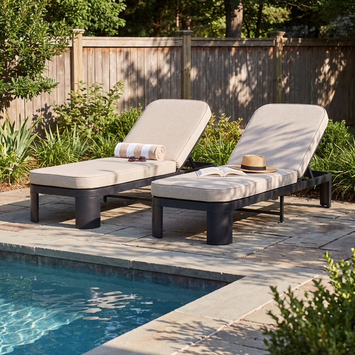Outdoor Chaise Lounge With Cushion, 5 Position Adjustable Backrest Noble House