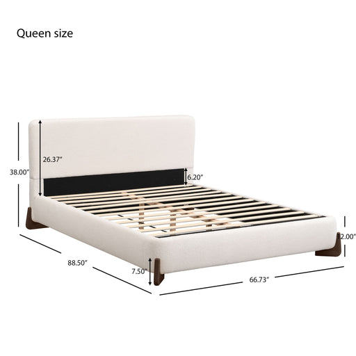 Queen Size Elegant Terry Upholstered Bed - White Noble House