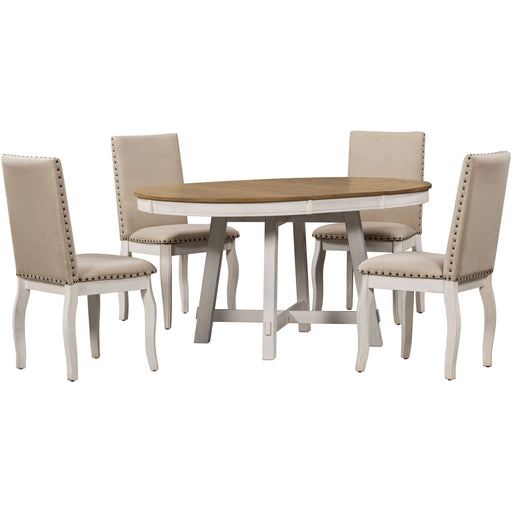 Round Extendable Dining Table Set With 4 Upholstered Chairs Hearth and Haven