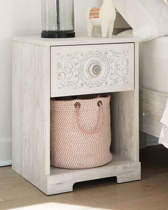 Paxberry - One Drawer Night Stand - Whitewash Signature Design by Ashley®