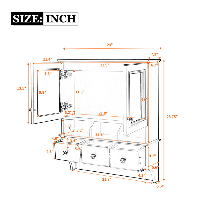 Modern Bathroom Mirror Cabinet With Drawers, Organizer Hooks, And High-Definition Mirrors