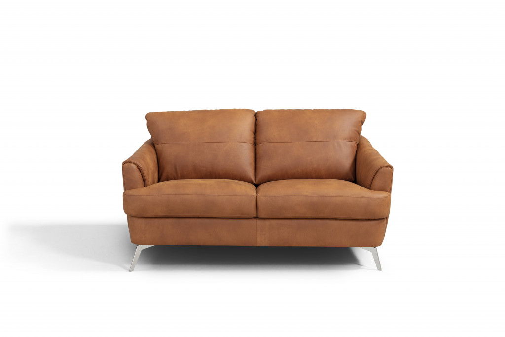 Leather Love Seat - Camel / Black