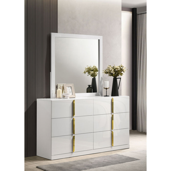 Lauryn - 6 Drawer Dresser With Mirror - Gloss White Furniture Max