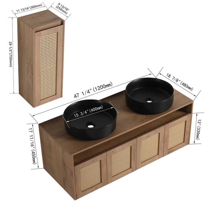 Bathroom Vanity With Art Sink And Side Cabinet, Float Mounting Design Home Essentials