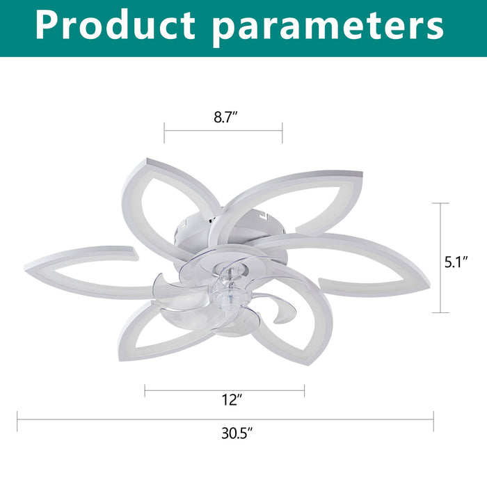 30" Flower 6 Speed Ceiling Fan With Remote Controlled LED Lights, Low Profile Flush Mount Fan Daily Nest