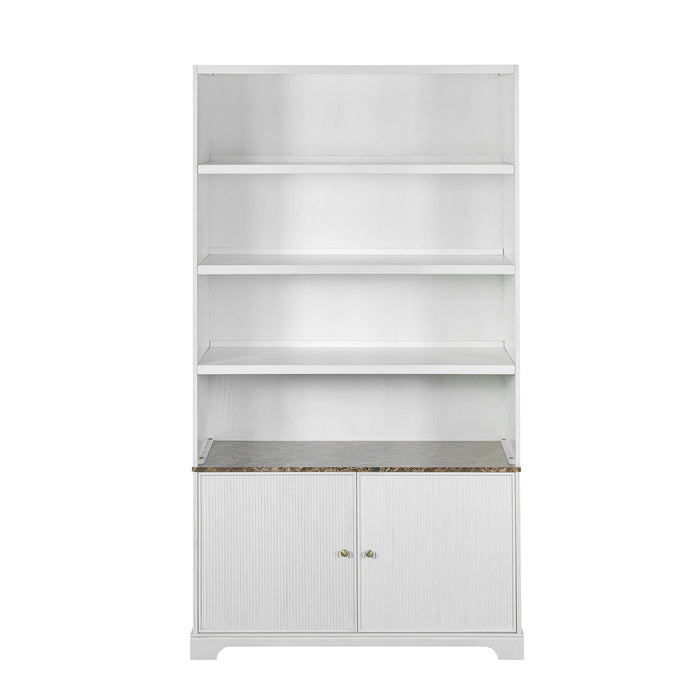 Tall Bookcase Storage Cabinet With 3 Open Shelves & Fluted Double Doors Noble House