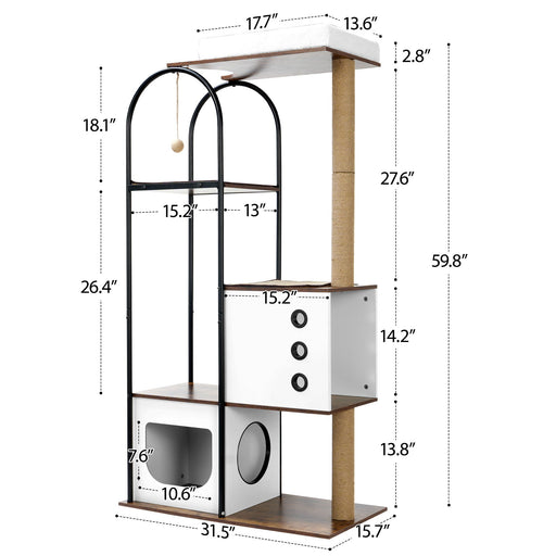 Cat Climbing Frame, Cat Tree, Modern Cat Tower, Multi-Level Cat Condo With 1 Caves, 2 Scratching Posts, Perch, For Indoor Cats - White / Vintage Daily Nest