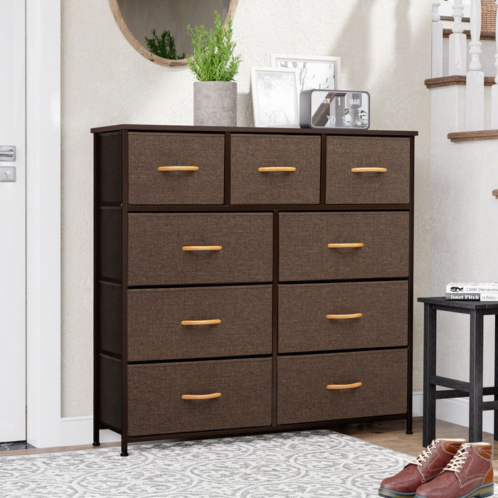 Steel And Fabric Nine Drawer Triple Dresser - Brown