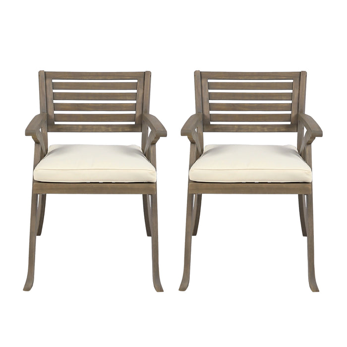 Helen Outdoor Acacia Wood Dining Chair, Gray And Crème
