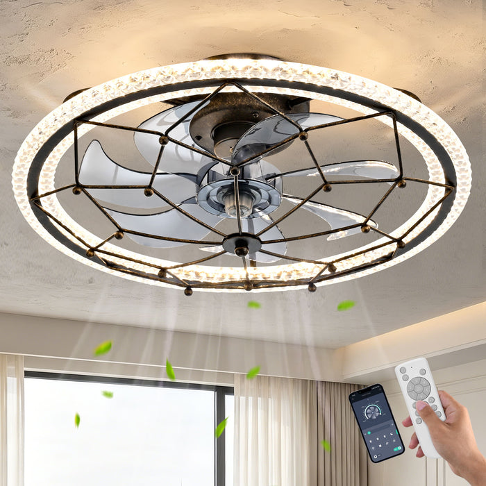 Caged Ceiling Fan With Remote Control Lights, 6 Speeds, 3 Color Temperature LED - Antique Black Daily Nest