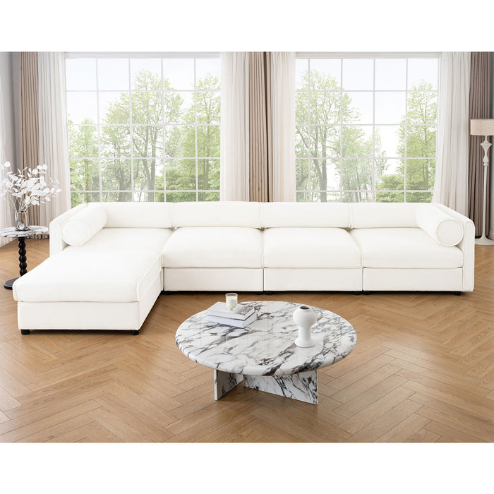 Contemporary Elegant White Chenille Sofa With Storage And Ottoman