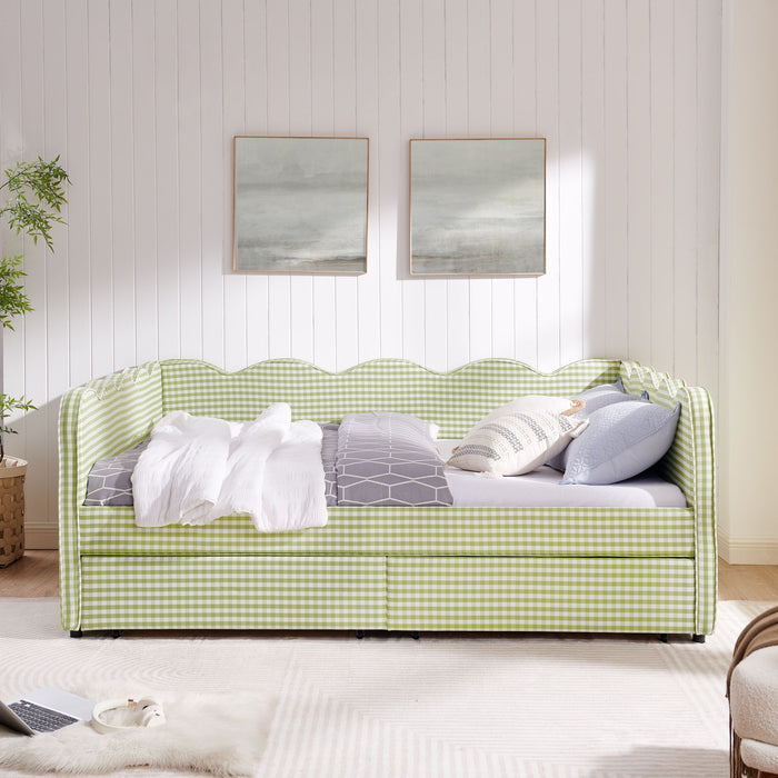 Gingham Daybed With USB Charging Port, Wave-Shaped Design Home Essentials
