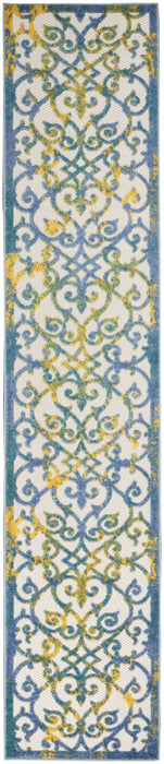 2' X 10' Damask Non Skid Indoor / Outdoor Runner Rug - Ivory / Blue