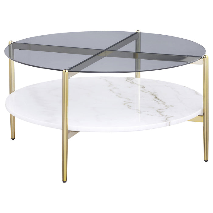 Jackel - 2 Piece Round Coffee And End Table Set - Gold Furniture Max