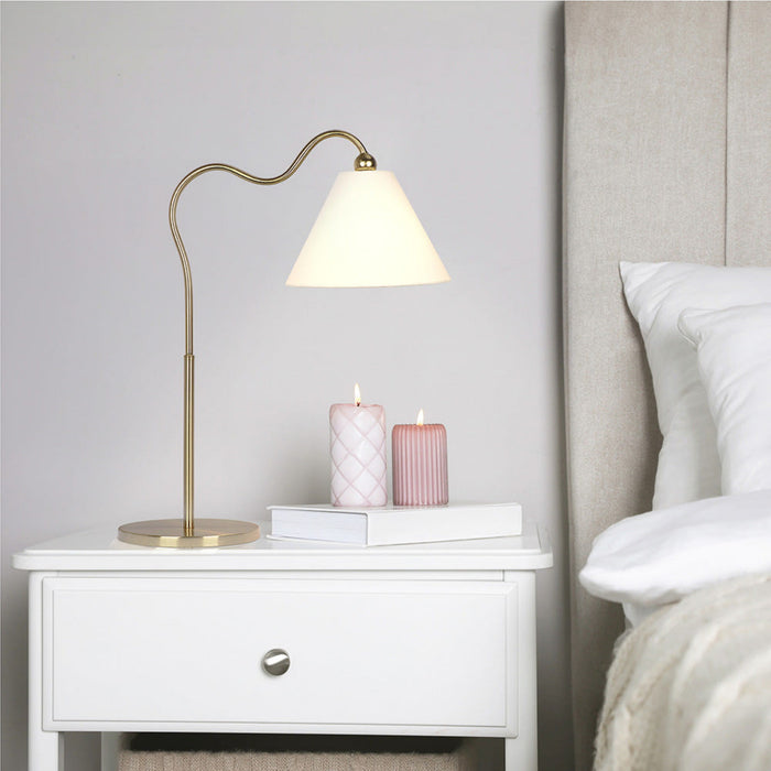 Ornate - Ring Base Curved Table Lamp With Triangle Drum Shade - Gold / White Ashcroft Furniture