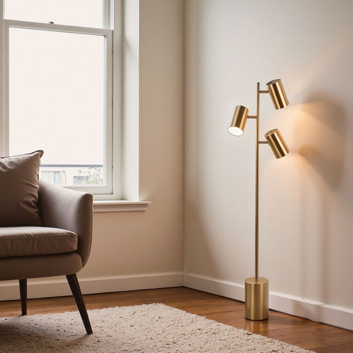 Harmony - Floor Lamp With Rotary Switch Triple Spots Block Base - Gold Ashcroft Furniture