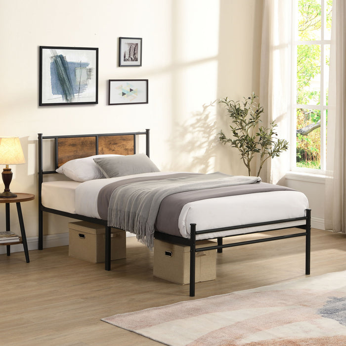 ModerMetal Bedframe With Wood Panel Headboard Home Essentials